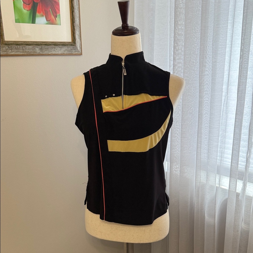 Jamie Sadock Black golf Top with Gold and Red Accents